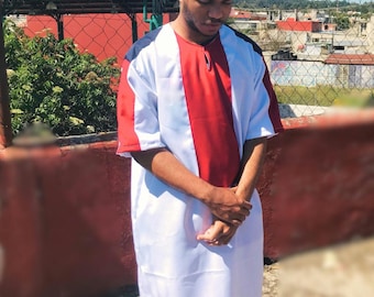 White Red & Black Men’s Garment Hebrew Israelite Gabar Warrior Short Sleeve Tunic Yasharahala Yisrael Color Block XL