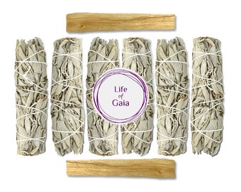 LIFE OF GAIA Sage Smudge Kit with Palo Santo. 6 White Sage Smudge Sticks , 2 Palo Santo Sticks for Cleansing, Meditation & Yoga