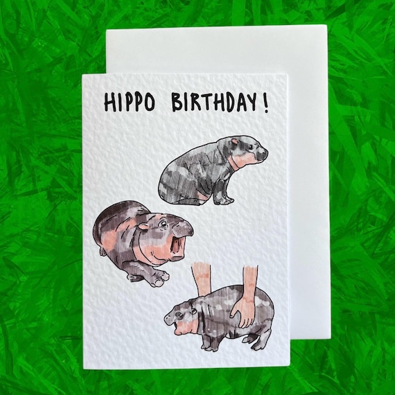 Handmade Wildlife Greetings Card - New Baby Hippos Handmade Wildlife Greetings Card - New Baby Hippos