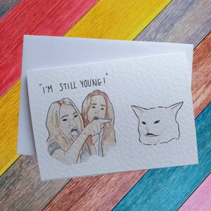 Mème chat | Carte d'anniversaire fabriquée à la main | Maquiller le chat