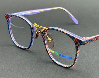 Vintage Color Me Vackra glasögon, 90-tals Y2K-acetat, flerfärgade prickiga, storlek 50-23, 140, NOS oversized