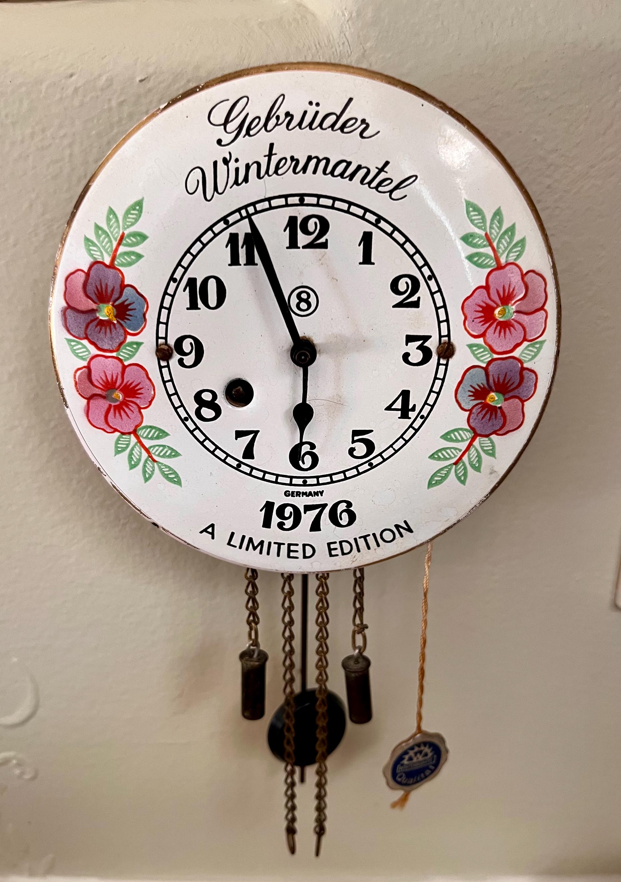 1976 German Gebruder Wintermantel ~ Mini Wall Wind Clock With Key