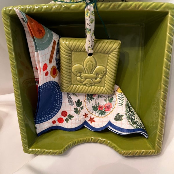 Pretty Green Napkin Holder ~ Ceramic ~ with Weight Holder