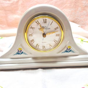 Laura Ashley Ceramic Mantle Clock ~ Floral & White ~ Gold Embellished
