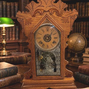 The Ansonia Clock Co. N.Y. Oak Wood Gingerbread Mantle Clock ~ 8