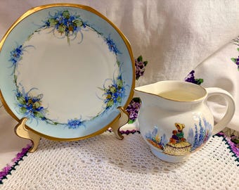 Vintage Austrian Plate & English Floral Pitcher