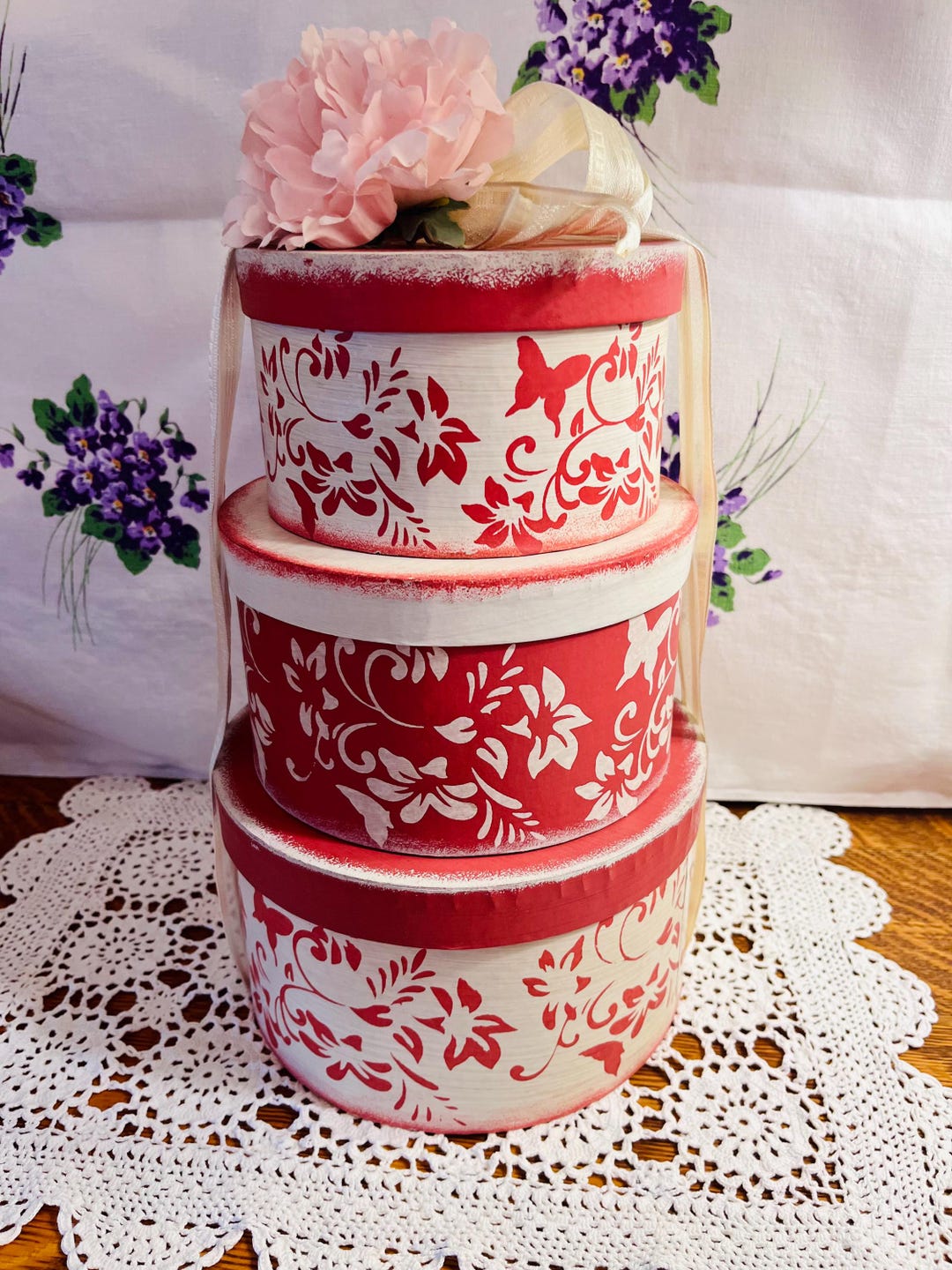 Set of 3 Vintage Stackable Nesting Boxes ~ Stencil Design - Etsy