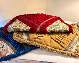 Set of 3 Pleated Velvet & Tapestry Pillow Shams