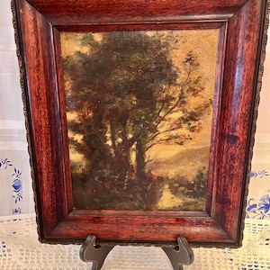 Antique Framed Painting ~ Moody Fall Outdoor Scene ~ Oil on Board
