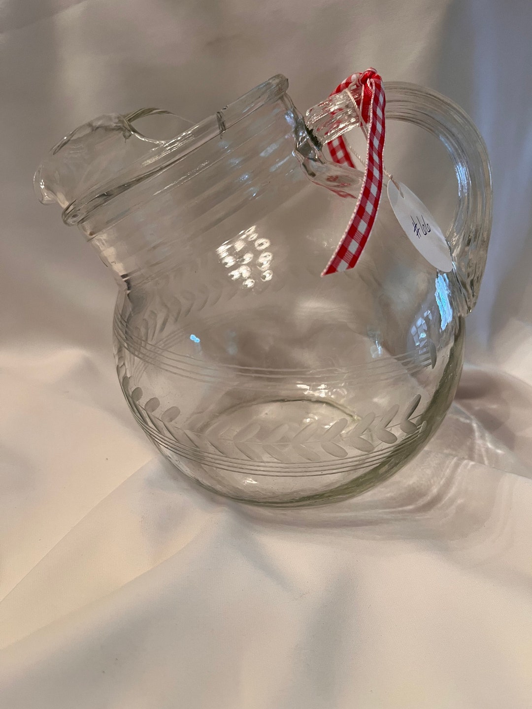 Anchor Hocking Vintage Clear/etched Glass Tilt Ball Pitcher ~ Cute for ...