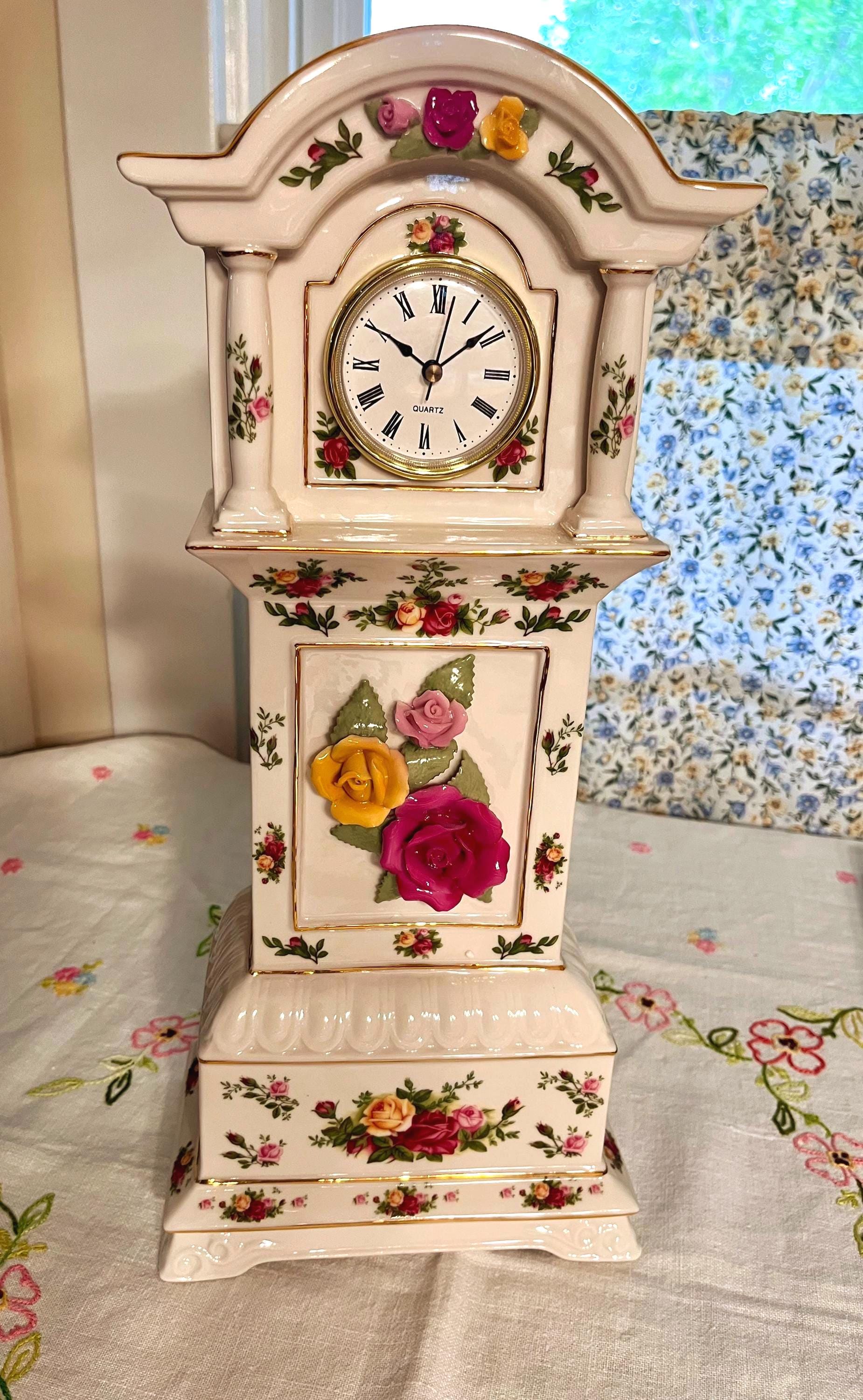 Royal Albert Old Country Roses Grandfather Clock ~ Bone