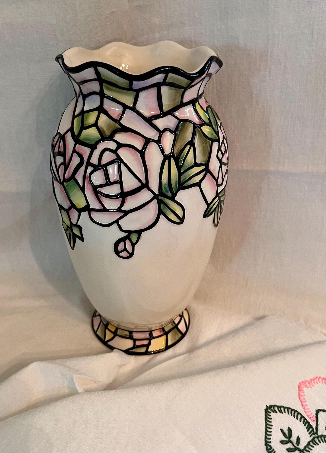 Arts & Crafts Style Rose Vase Hand Painted Pristine - Etsy