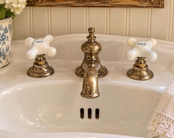 1930s Porcelain Faucet Handles: Hot Cold Four-Arm Cross Victorian