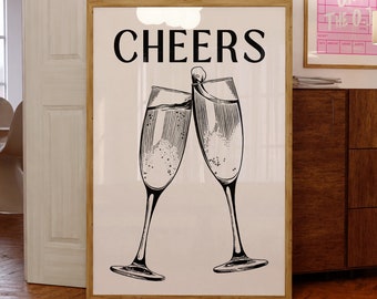 Champagne Problems wall art | Black and White Wall Art Champagne | Champagne Cart Drinks | bar cart prints minimalistic