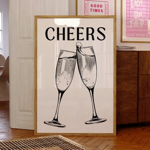 Coole muurkunst Proost, champagneproblemen Parijs, kunst aan de muur, print champagnefluit, zwart-witte muurkunst, bord champagnekar, barwagen