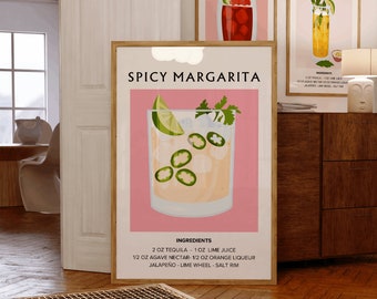 Spicy Margarita Cocktail Print | Bar Cart Decor | Cocktail Art Poster | Bar Car Prints | Trendy Wall Decor| Margarita Art | Digital Download