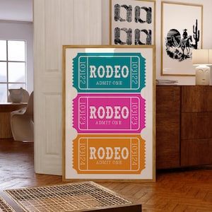 Rodeo Ticket Print, Maximalist Pink Teal Wall Art, Rodeo Picture Poster, Admit One Wall Art, Rodeo Poster Download, Ticket Print Out