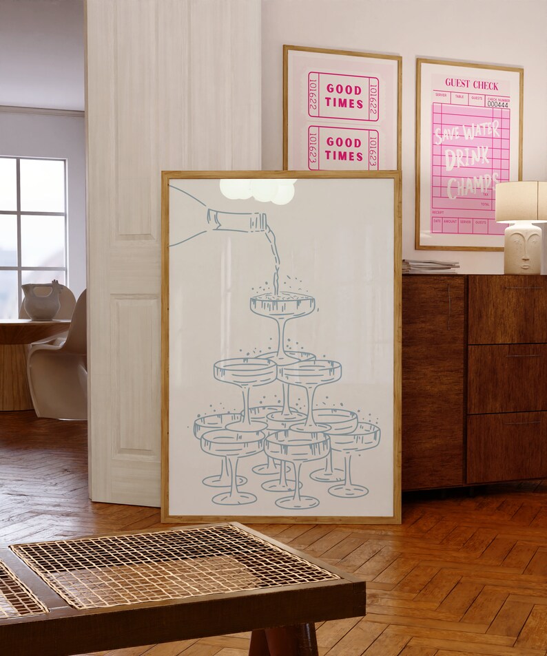 Champagne Tower Print Champagne Tower Art Painting for Above Bar Cart ...