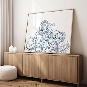 Octopus Tentacles Digital Download, Octopus Art Work, Octopus Bathtub Art, Sea Life Line Art, Octopus Print Toilet, Beach House Art Work