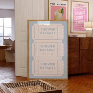 Shower Karaoke Ticket Print Bathroom, Shower Karaoke Blue, Bathroom Wall Art, Shower Karaoke Sign, Digital Download, Trendy Cute Decor