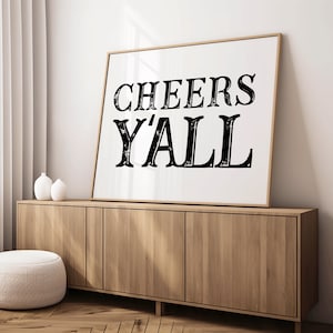 Cheers Yall バーカート プリント 横 | Cheers Yall ウエスタン バーカート ウォールアート | 黒と白のウォールアート トレンディなウォールプリント | カウボーイ バー