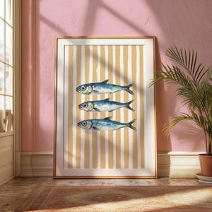 Sardine Art, Coastal Cafe Vibes, Fisherman Aesthetic Poster, Digital Wall Art Downloadable Print, Vintage Nautical Downloadable Art