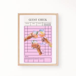 Gast check artwork muurkunst Cheers print, boven bar winkelwagen poster kunst aan de muur voor boven bar winkelwagen gast check aquarel barman gastencheque