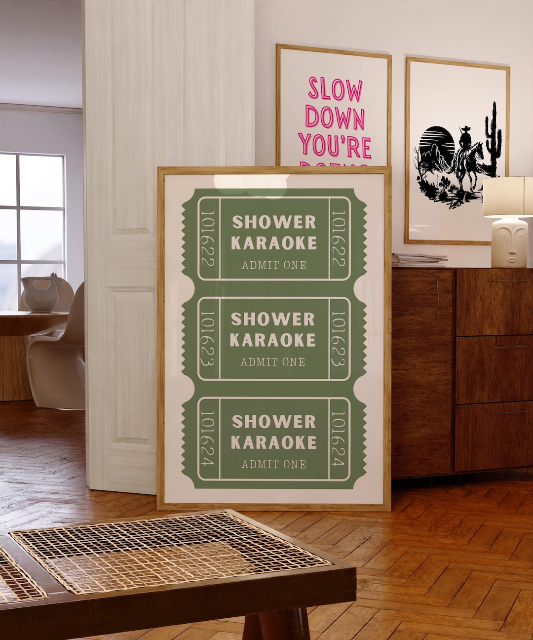 Shower Karaoke Ticket Print Bathroom, Shower Karaoke Green, Bathroom ...