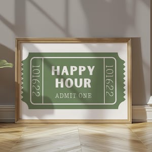 Happy Hour Ticket Print, Ticket Stub Wall Art, Happy Hour Club Poster, Happy Hour Sign Printable, Above Bar Cart Poster, Ticket Print Out
