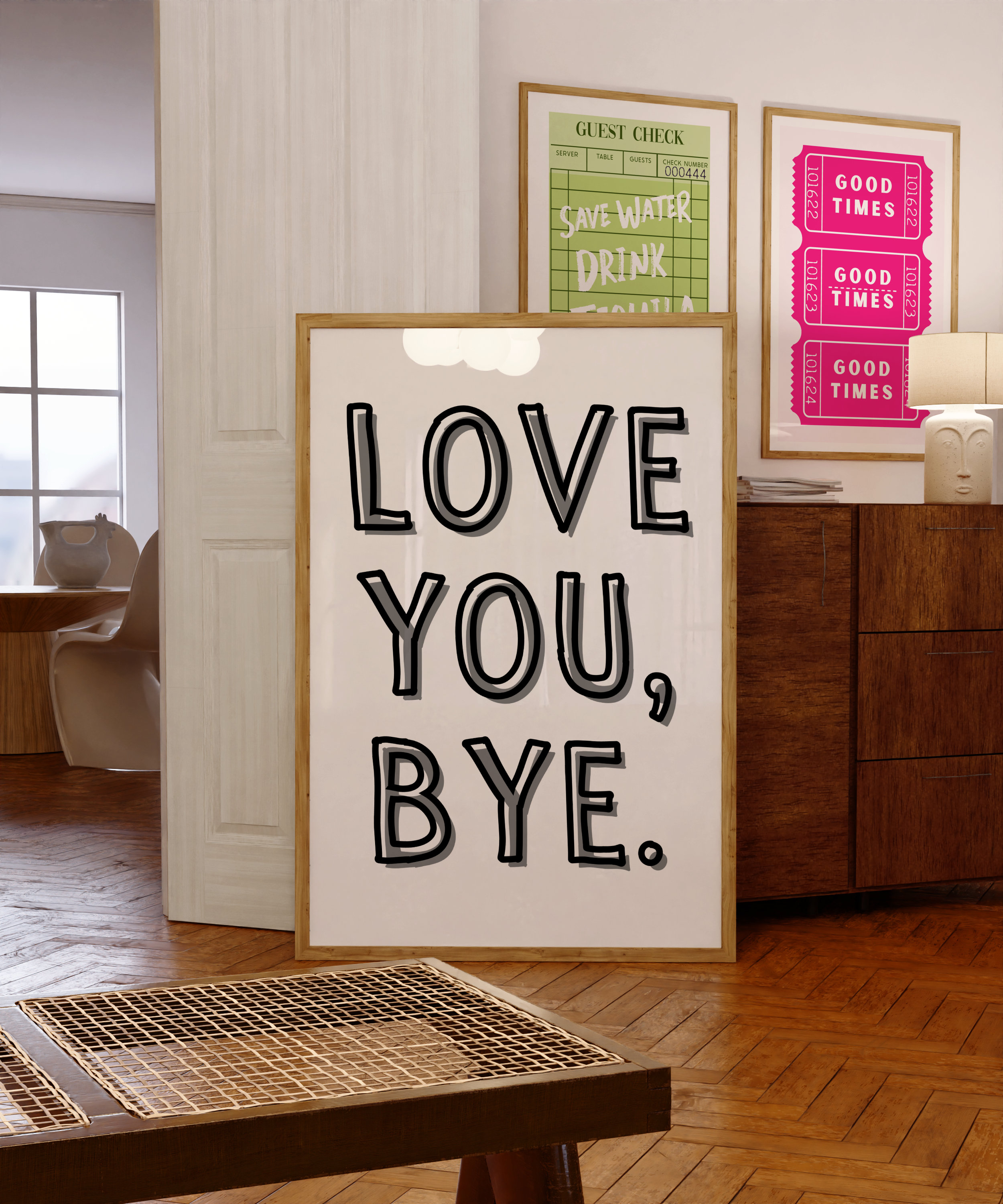 Love you bye, Funny wall art print, Trending Wall Art, Digital Apartment Print, Black and White Print, Minimalist Poster, Front Door Sign