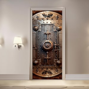 Adesivo per porta di banca in metallo, porta della cassaforte autoadesiva, cassaforte Peel & Steek, decorazione per la casa con cassetta di sicurezza, arte murale in stile grunge