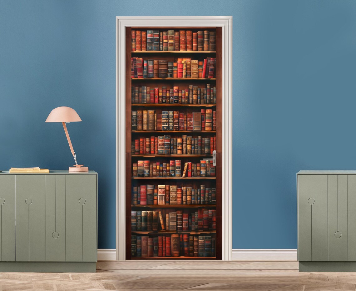 Bookcase Door Decal, Bookshelf Door Sticker, Books Decal, Classic ...
