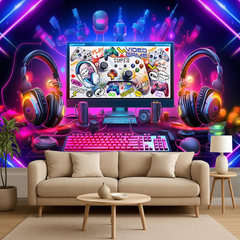 Gaming Room Wallpaper, Gaming Wall Mural, Boys Teen Room Decor, Kids ...
