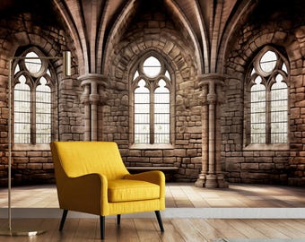 Behangmuur Stone Castle: vintage zuilen, decor pilasters