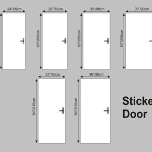 May include: A set of six door sticker templates in various sizes, ranging from 24 inches to 84 inches in height. The stickers are designed to look like real doors with a simple handle.