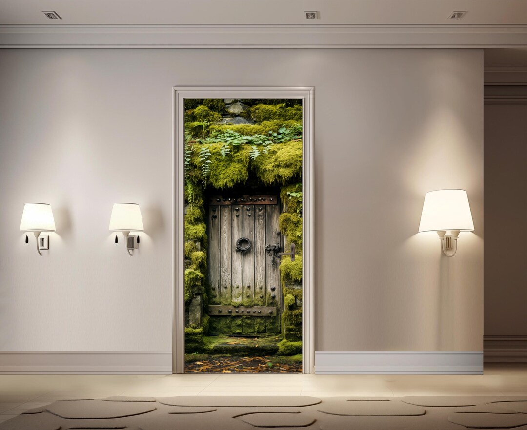 Mossy Wooden Door Sticker: Self-adhesive Fairy Tale Wall Decor - Etsy