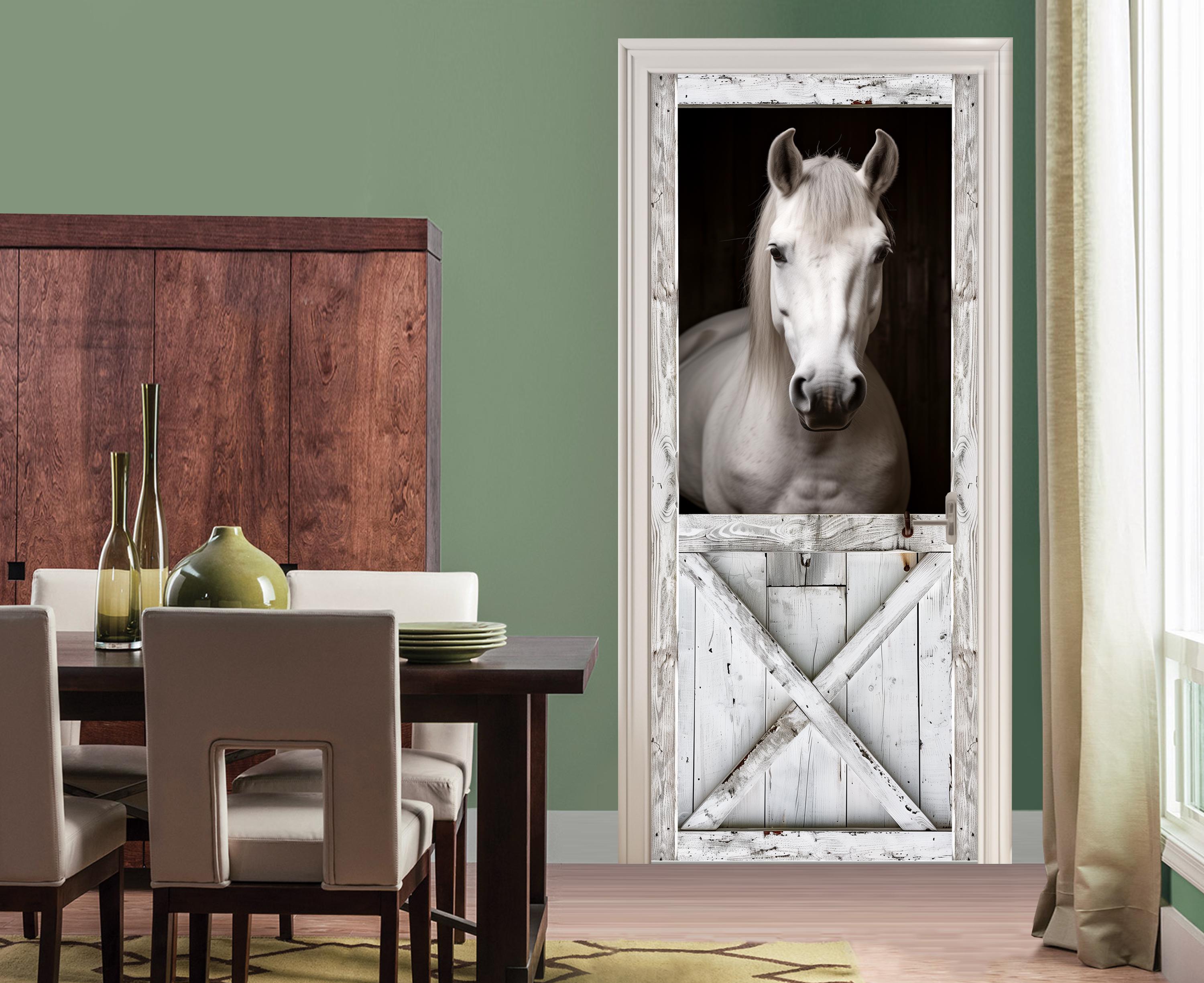 Horse in White Stall Door Sticker, Horse Self-adhesive, Horse Peel ...
