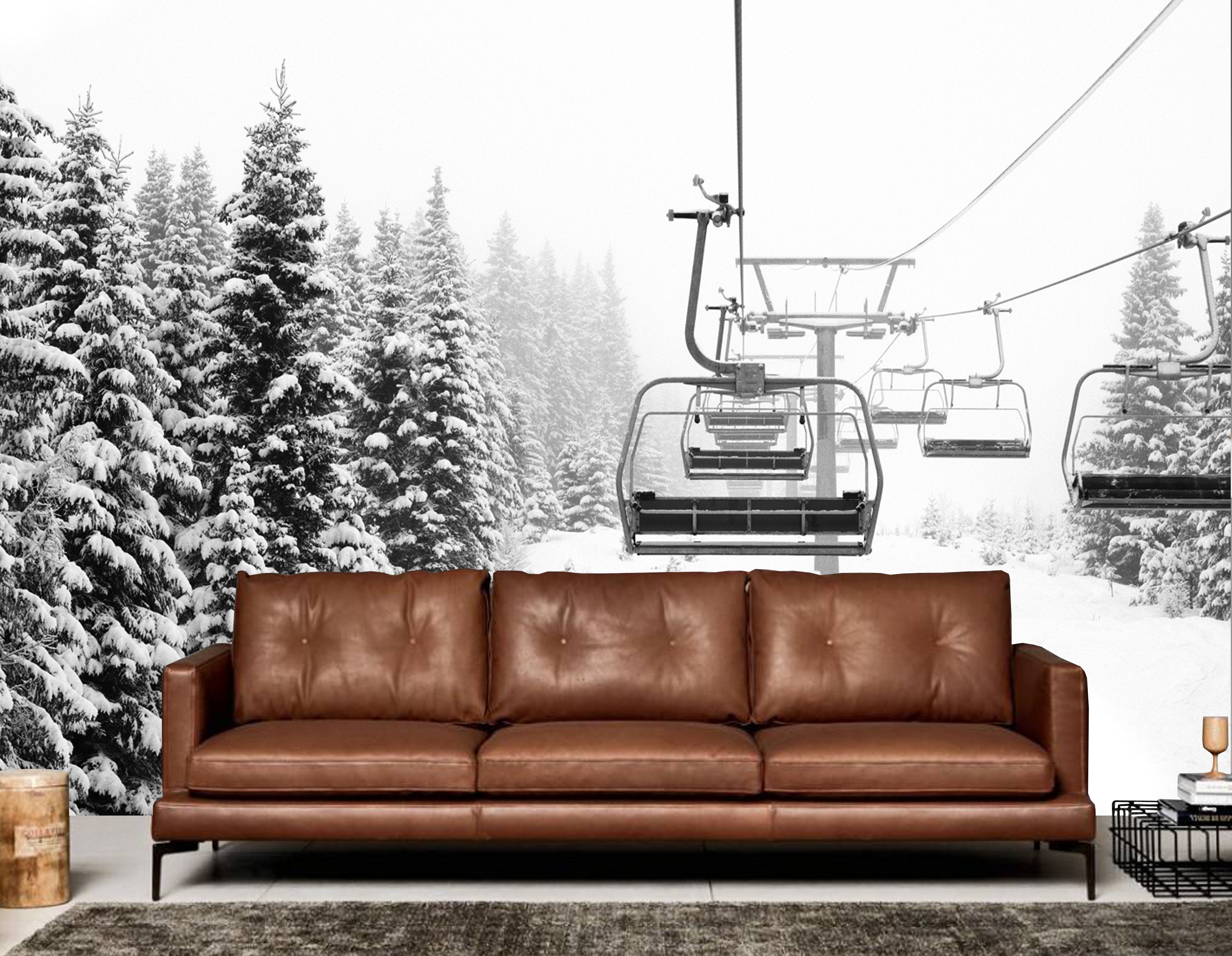 Ski Lift Wallpaper Snow Mountain Wall Art Winter Sports - Etsy
