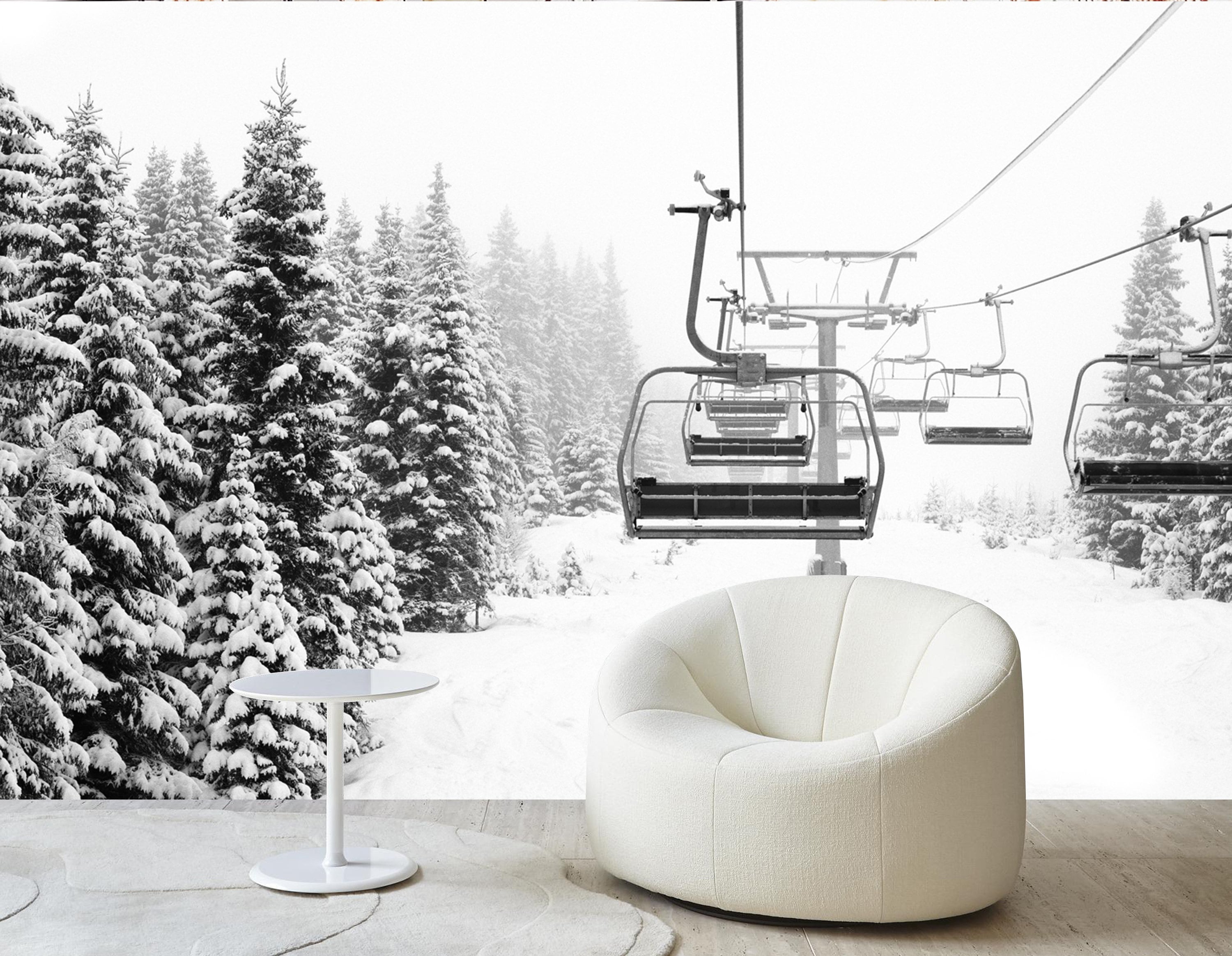 Ski Lift Wallpaper Snow Mountain Wall Art Winter Sports - Etsy