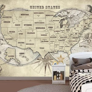 Vintage Tapete USA Landkarte, vintage Tapete Bundesstaaten der USA, alte Landkarte der USA, alte Landkarte der USA, alte Landkarte der USA