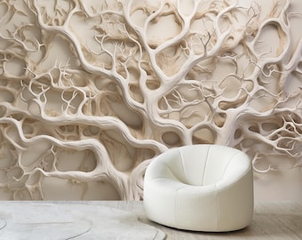 Mural de papel pintado Árbol de la Vida en 3D: Decoración floral moderna para paredes