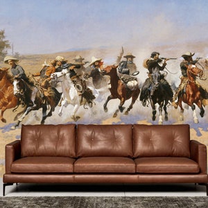 Western Wallpaper, Cowboys on horseback Wallpaper, Cowboys Wall Mural, Western Wall Decor