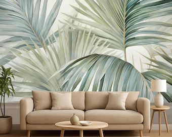 Tropische palm behang muurschildering Peel and Stick of traditioneel behang, verwijderbaar of plak de muur, neutrale botanische kust Boho kunst aan de muur