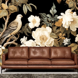 Vintage White Peonies Wallpaper, Big Flowers Wall Mural, Dark Floral Decor, Soft Peony Wall Art, Vintage flowers wallpapers