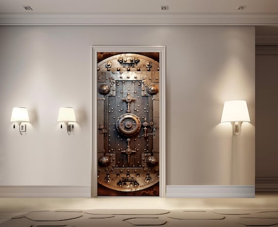 Metal Bank Door Sticker: Grunge Style Safe Decal