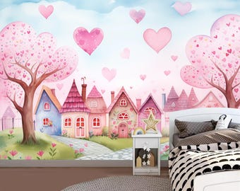 Fairy Tale Houses Wallpaper: Cartoon Kids Room Wall Mural