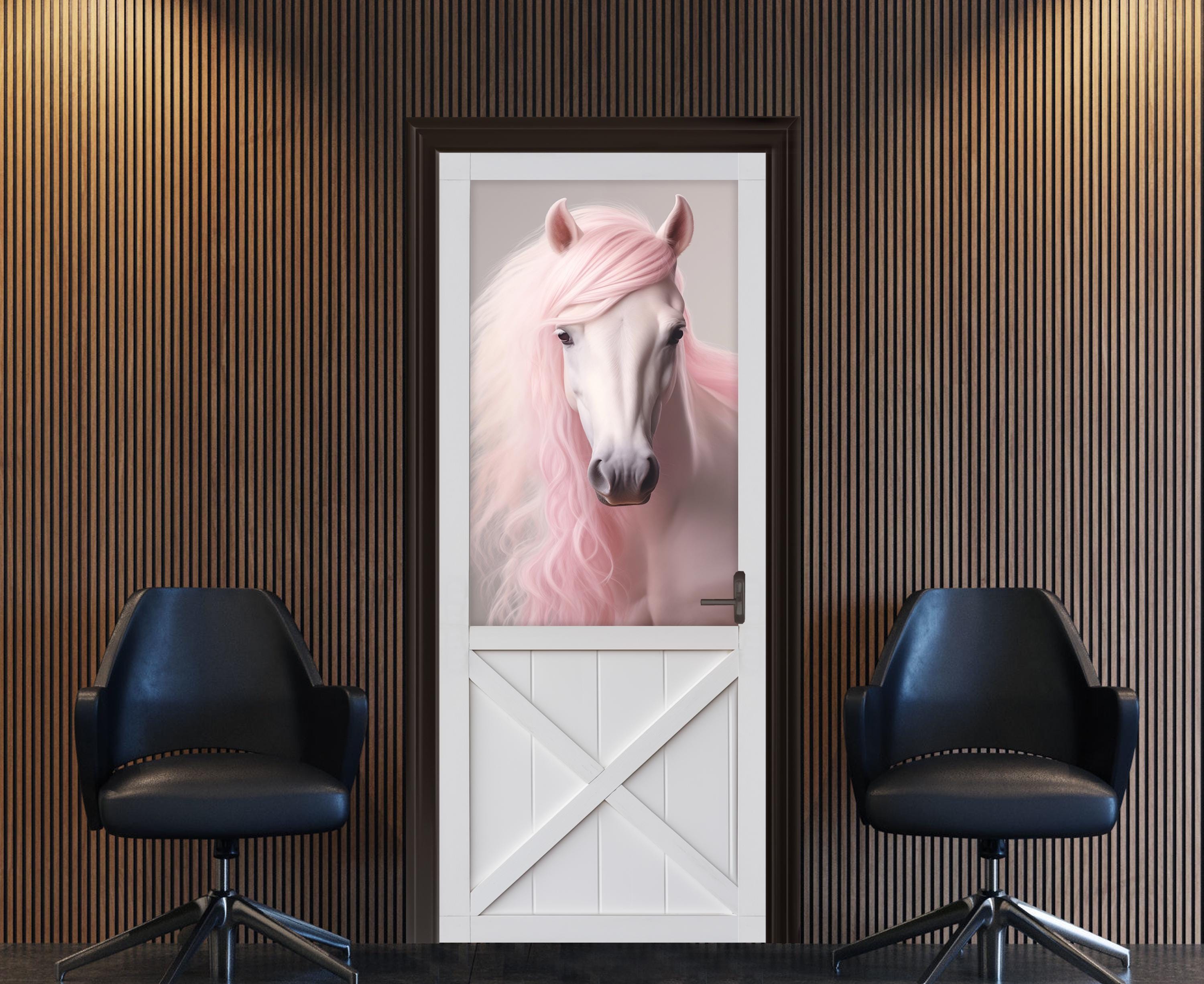Pink Horse in White Stall Door Sticker, Horse Self-adhesive, Horse Peel ...