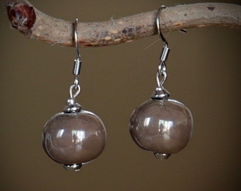 Iridescent brown porcelain/stainless steel/ceramic earrings