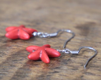 Red Howlite starfish earrings / 316 stainless steel clasp