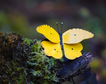 Papillon jaune en métal recyclé/objet déco jardin/déco intérieur/peint à la main